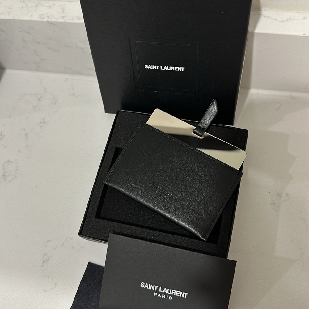 Saint Laurent "For You" YSL Black Leather Metal Purse Travel Compact Mirror NIB